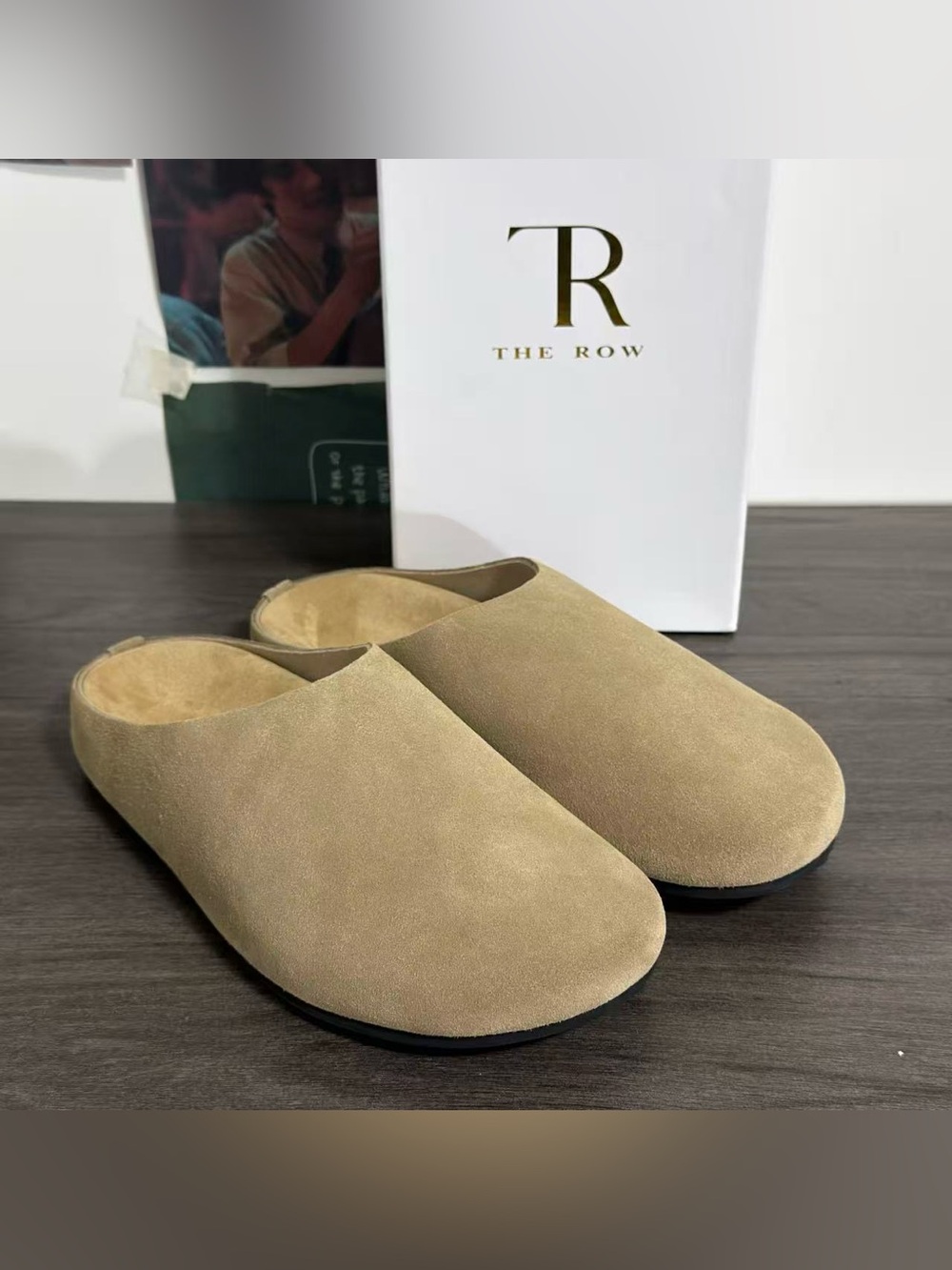 The Row Women's Tan Suede Slip-On Slippers